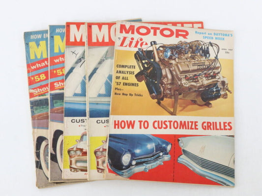 Lot Of 5 Motor Life 1950sVintage Car Magazines Apr June July 1957 25c