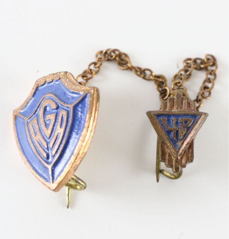 Vintage AGA School Pin Award 1942 Blue Metal Shield Pin 2.5"