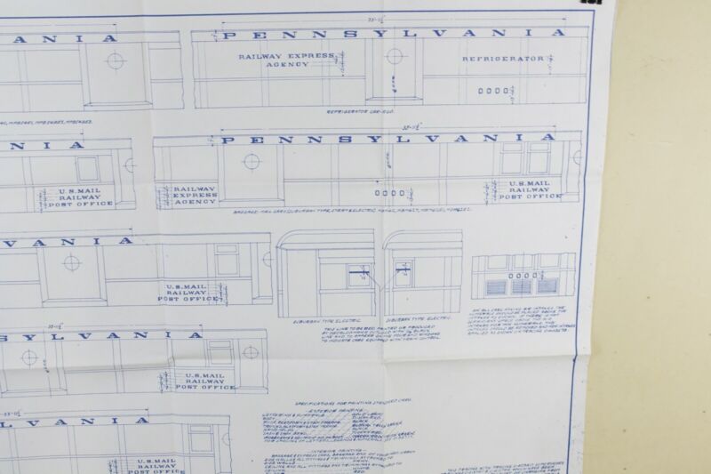 Pennsylvania Railroad 1940s Passenger Car Lettering Numbering Blueprint 34.5���