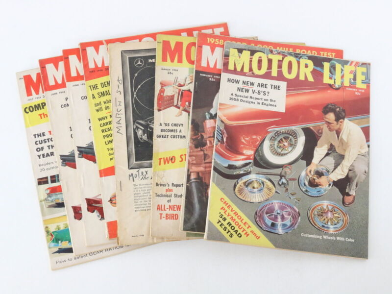 Lot Of 8 Motor Life Vintage Car Magazines Jan Feb March May July June 1958 35c