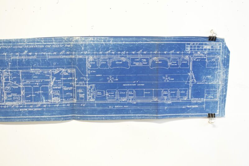 Passenger Observation Lounge Car Plan 64-B-5 3988-A 43��� Train Blueprint