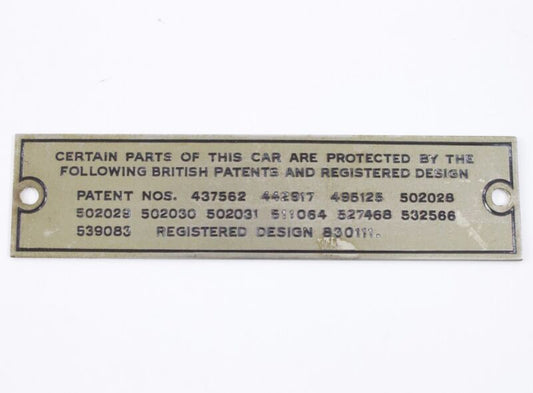 VINTAGE British Patent Plate for Automobile, Car 4��� Metal