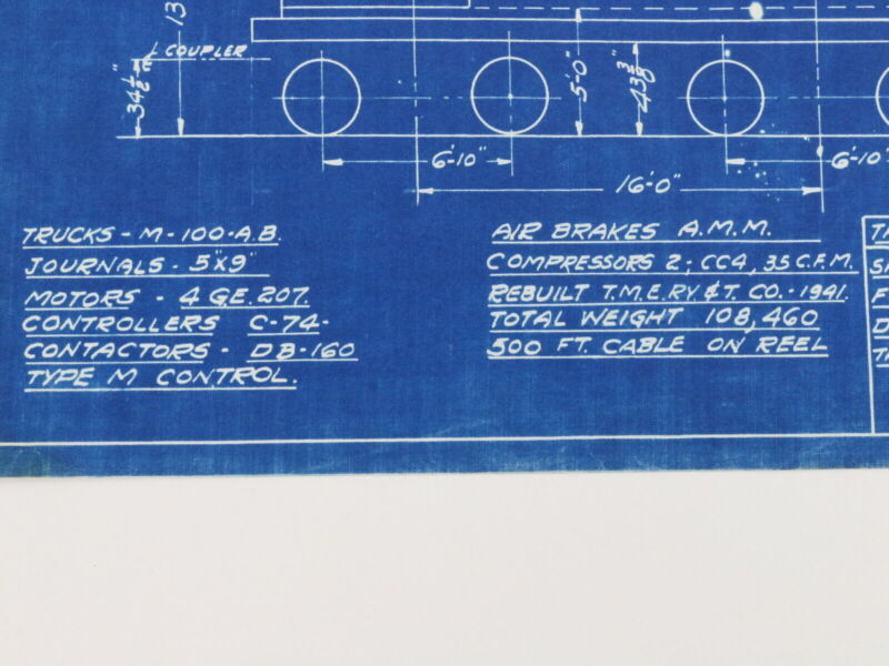 Milwaukee Electric Plan & Elevation Locomotive L-5 Trolley Blueprint 1941 11"