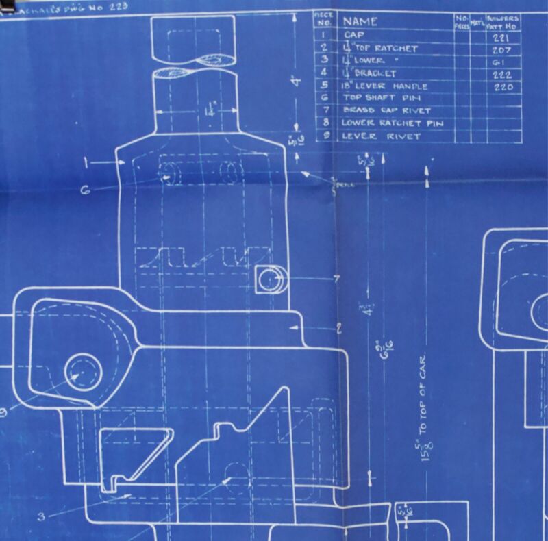 Illinois Central Brake Ratchet Blackall E15-9374 1919 Train Blueprint 14.5���