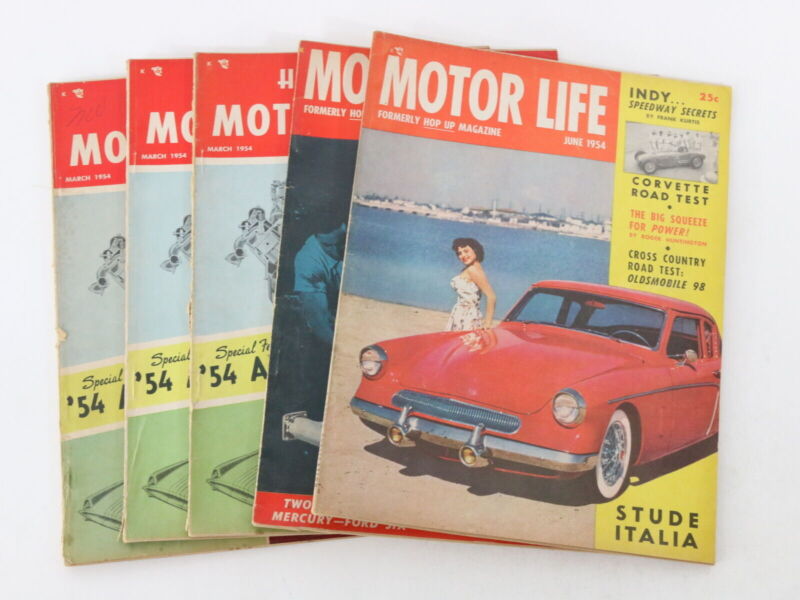 Lot Of 5 formerly Hop UP & Motor Life Car Magazines Mar May June 1954 25c