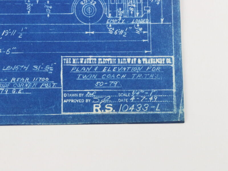 Milwaukee Electric Plan & Elevation Twin Coach 50-79 Trolley Blueprint 1949 11"