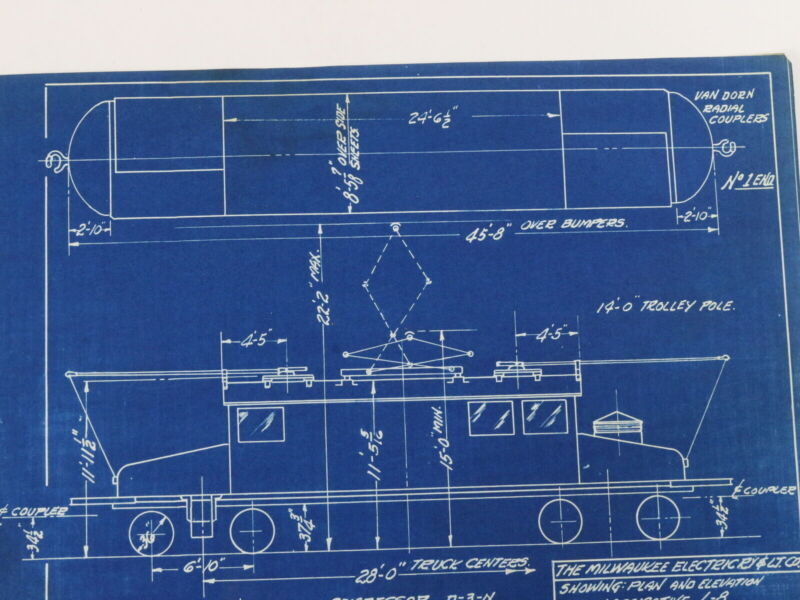 Milwaukee Electric Plan & Elevation Locomotive L-8 Blueprint 1935 11"