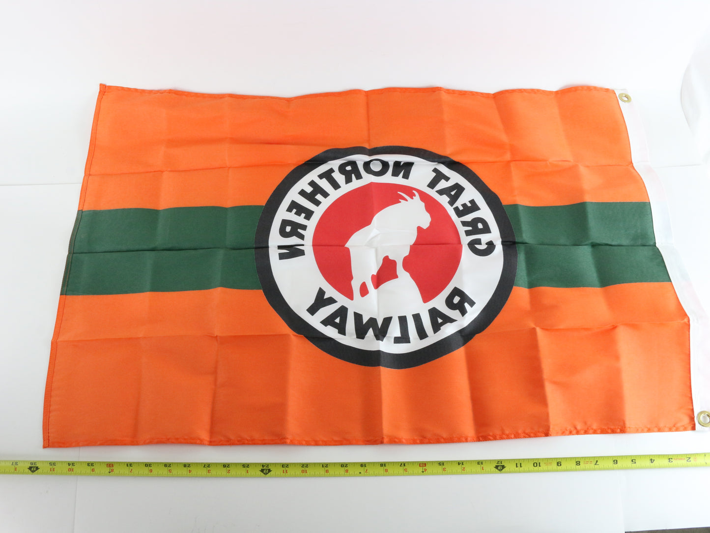 Great Northern Railway GN Orange & Green Fabric 2' By 3' Railroad Flag USA