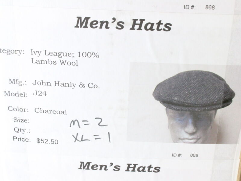 Vintage John Hanley & Co Ltd Mens Charcoal Gray Wool Ivy Cap MULTIPLE SIZES