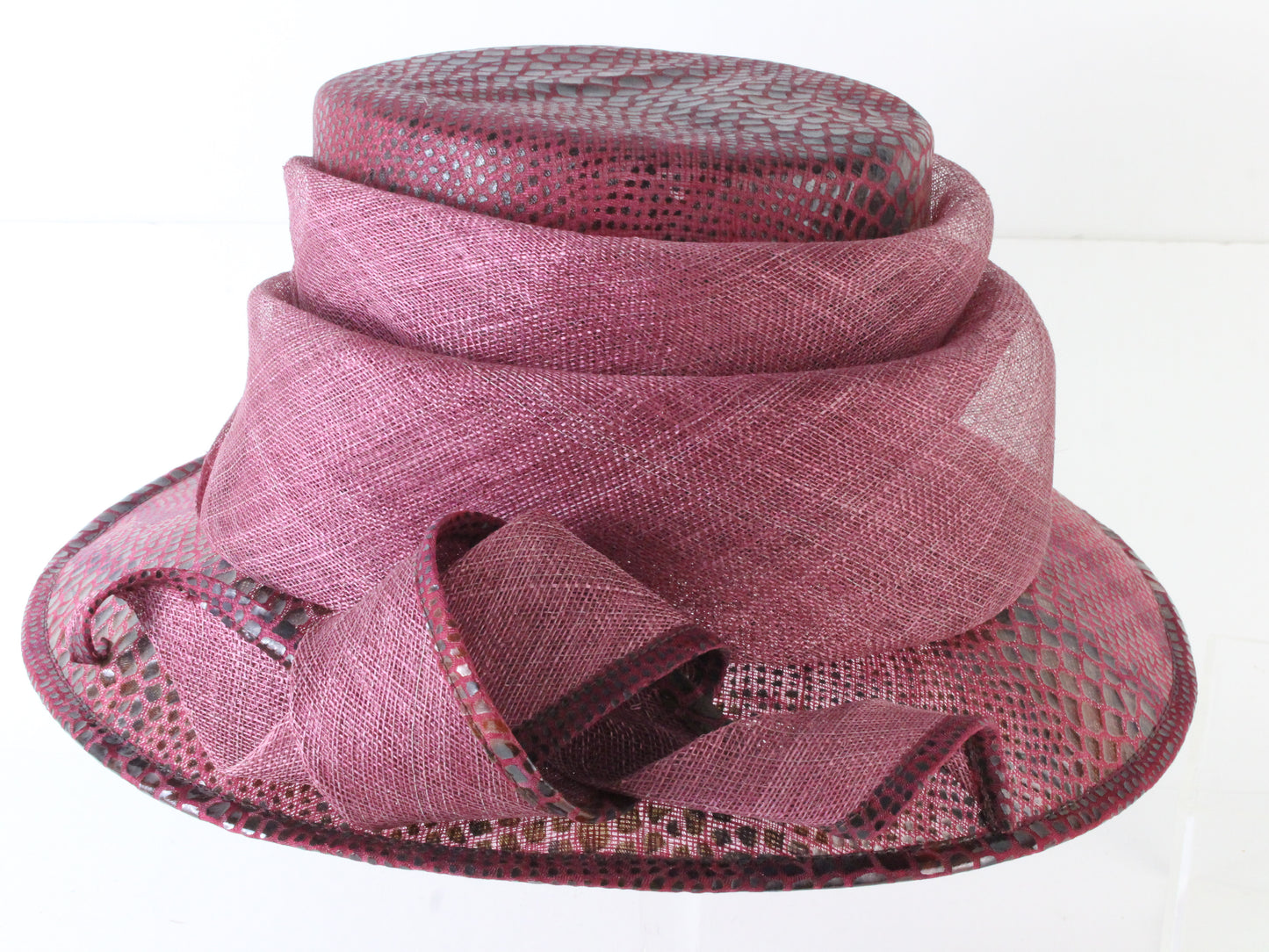 Marzi Of Italy Ladies Burgundy Natural Straw Hat W/ Ribbon 7 56cm