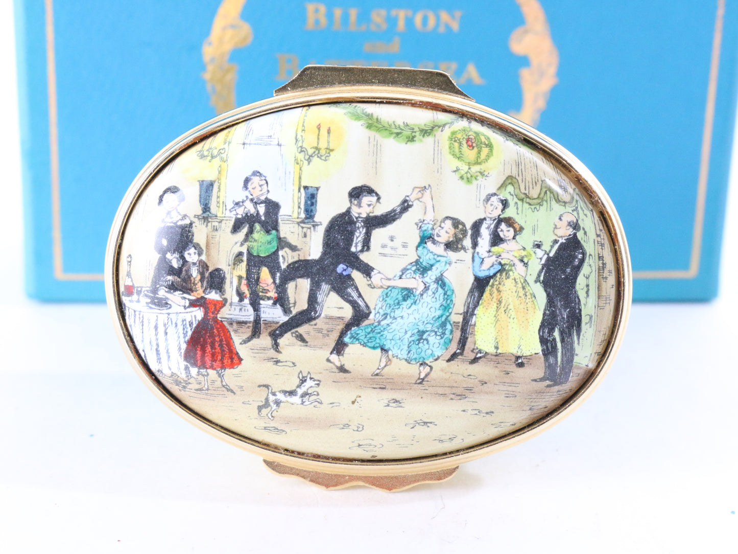 Bilston & Battersea Enamel Box Halcyon Days Christmas Polka Party 1976