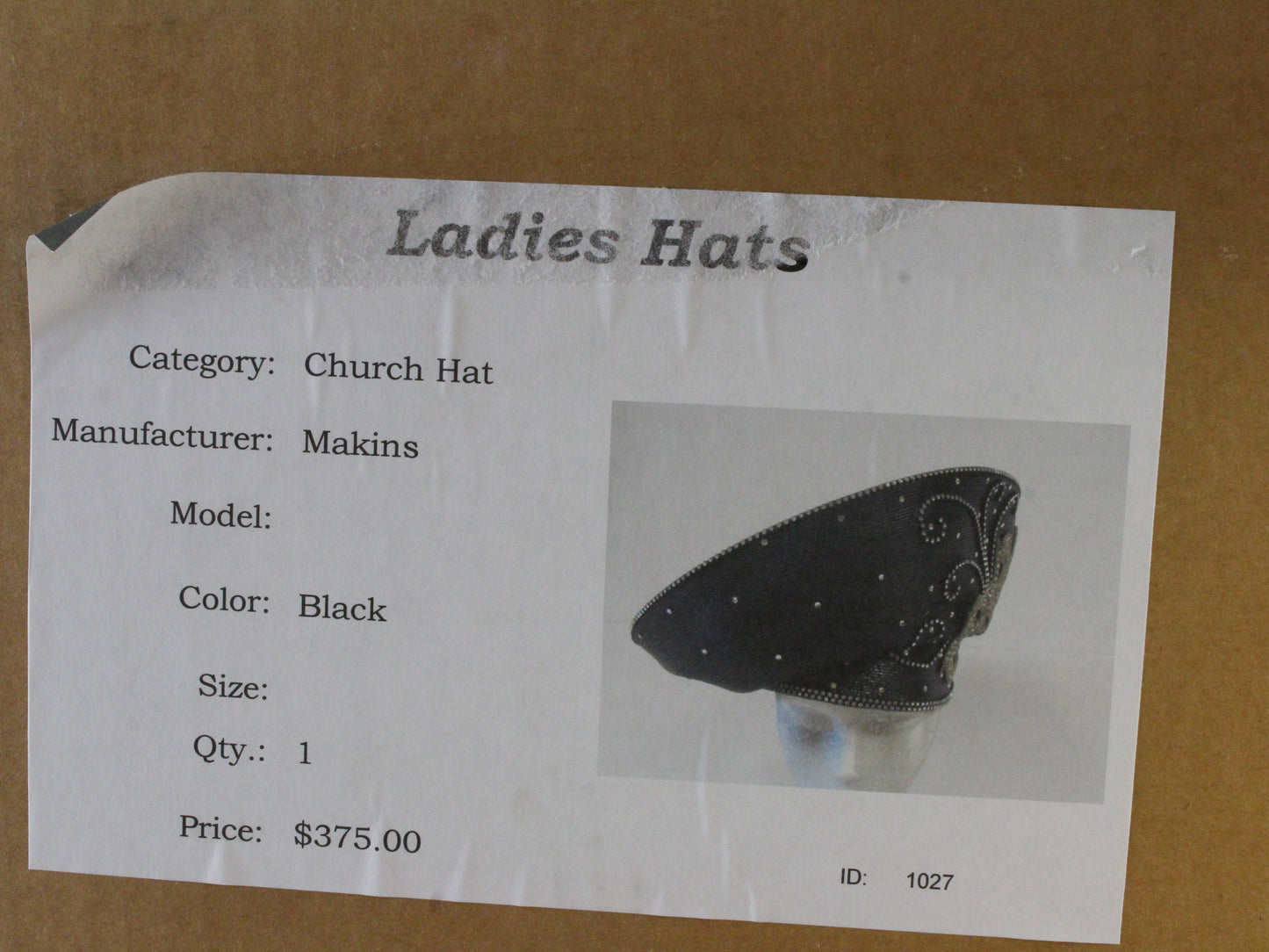 Makins New York Ladies Fancy Black Straw Like Hat W/ Rhinestones 7 1/8 57cm