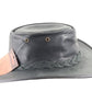 Barmah Hats Mens Classic Black Crushable Foldaway Leather Bronco Hat MEDIUM
