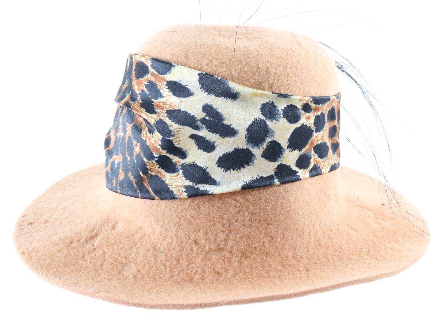 Top Hatters Ladies Boutique Brown Felt Hat W/ Animal Print Bow 6 7/8 55cm