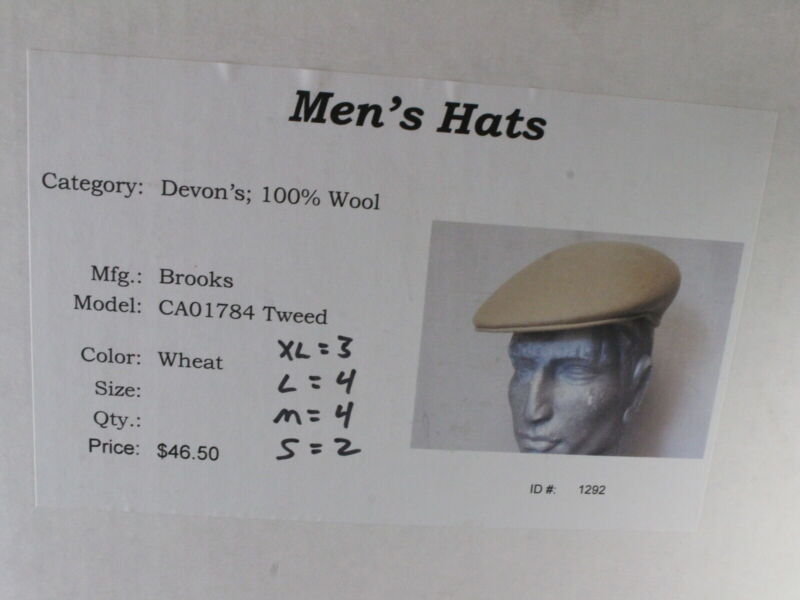 Brooks Mens Wheat Tan 100% LAMB Wool Felt Ivy Cap ENGLAND MADE MULTIPLE SIZES