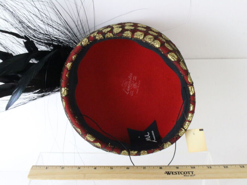 Sonni Of California Ladies Red And Gold Hat W/ Tassle And Feathers MULTIPLE SIZE