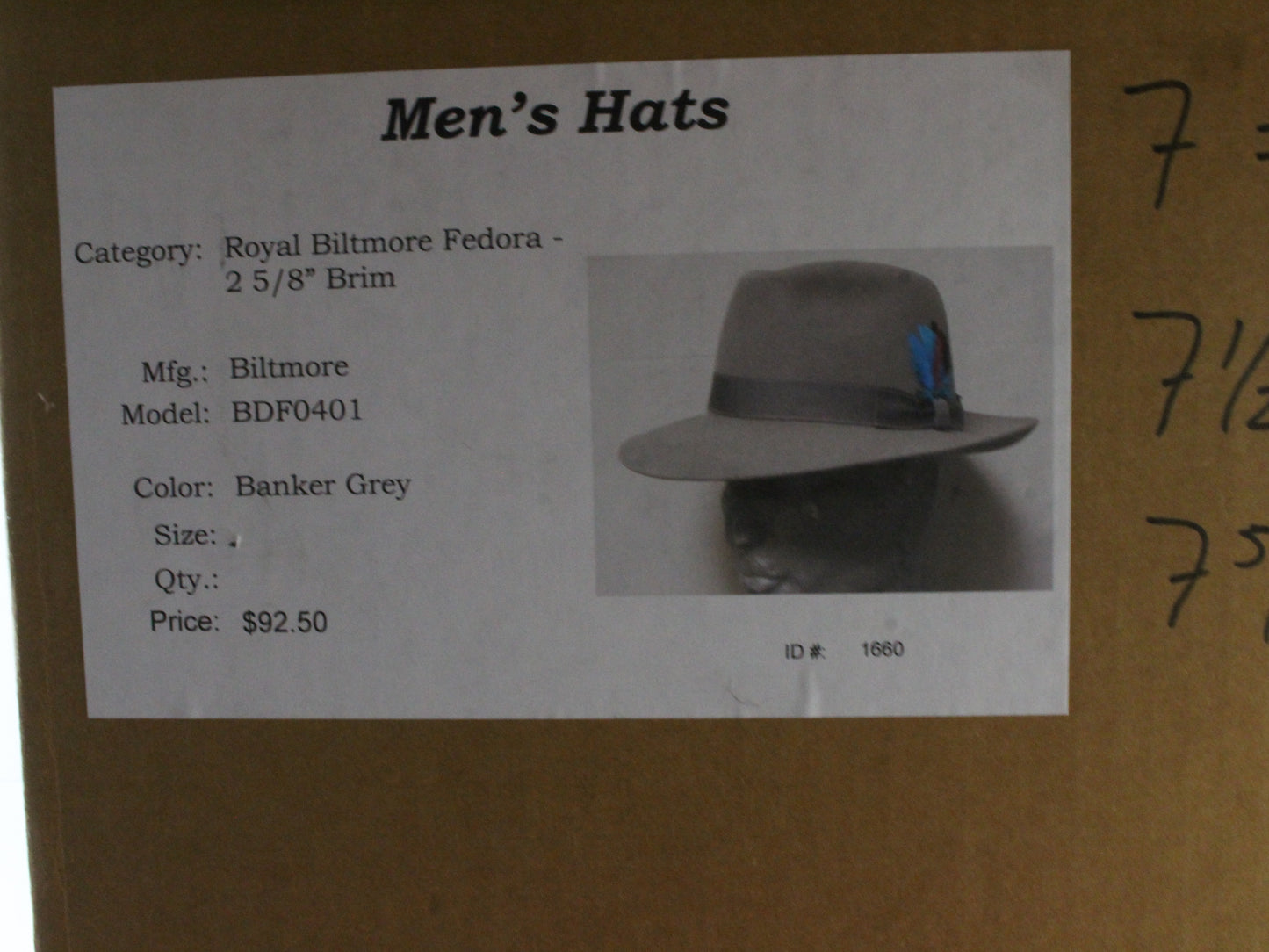 Royal Biltmore Mens Gray Classic Felt Fedora W/ Feathers and Pin 7 56cm