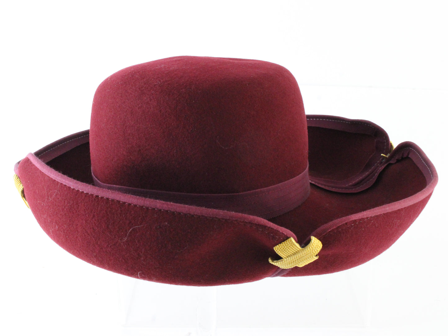 Don Anderson Ladies Elegant Wine Red Wool Felt Hat W/ Gold Details 6 7/8 55cm