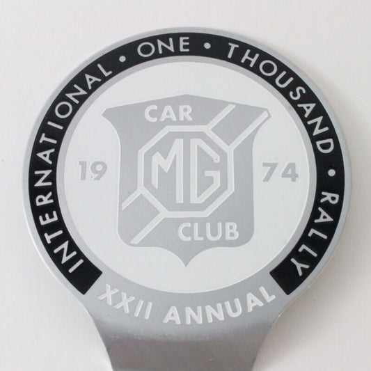 International One Thousand Rally MG Car Club 1974 4.75" Metal Badge Emblem