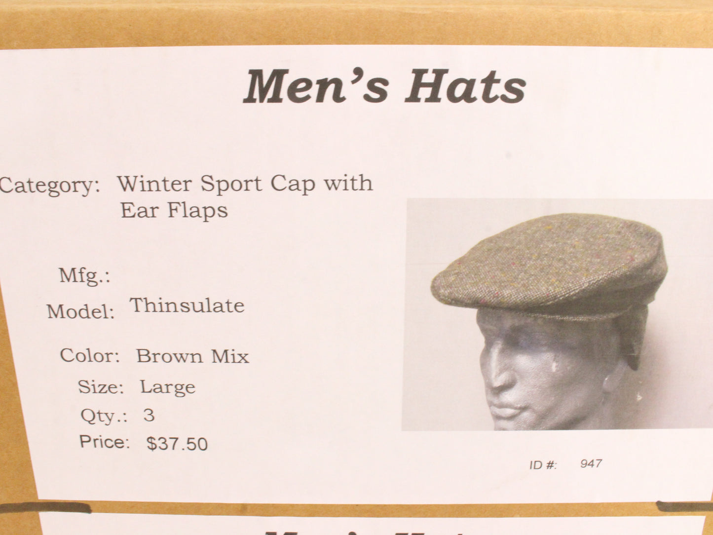 Mens Vintage Heavy Duty Brown Mix Sport Cap W/ Ear Flap L