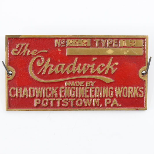 The Chadwick Engineering 249 Type 19 Automobile Badge Build Plate RARE