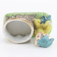 Vintage Yellow & Blue Stump Container W/ Lid Ceramic Pixie 3.5. In