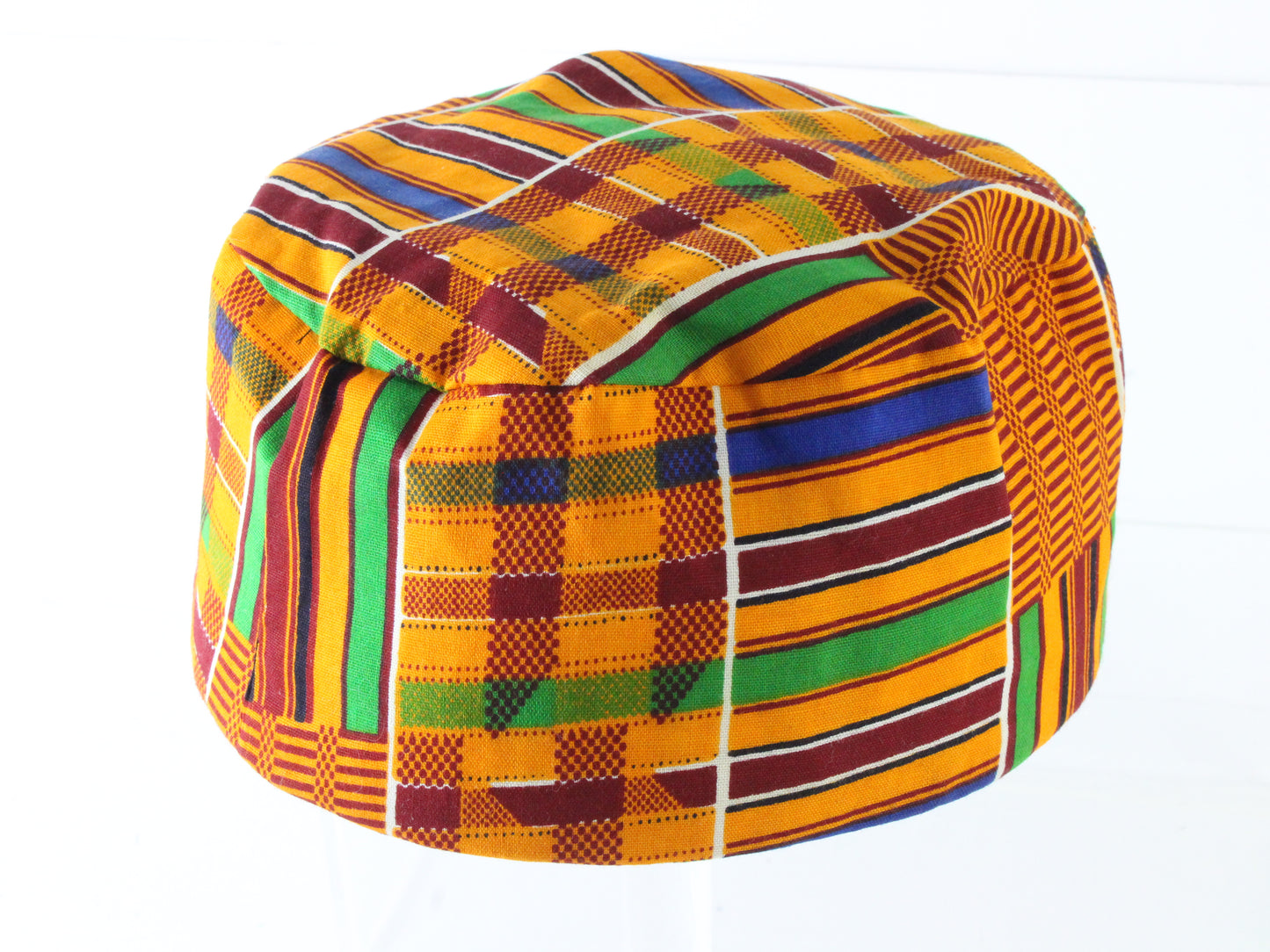 Mens Orange And Green Rectangle Pattern Authentic African Hat M