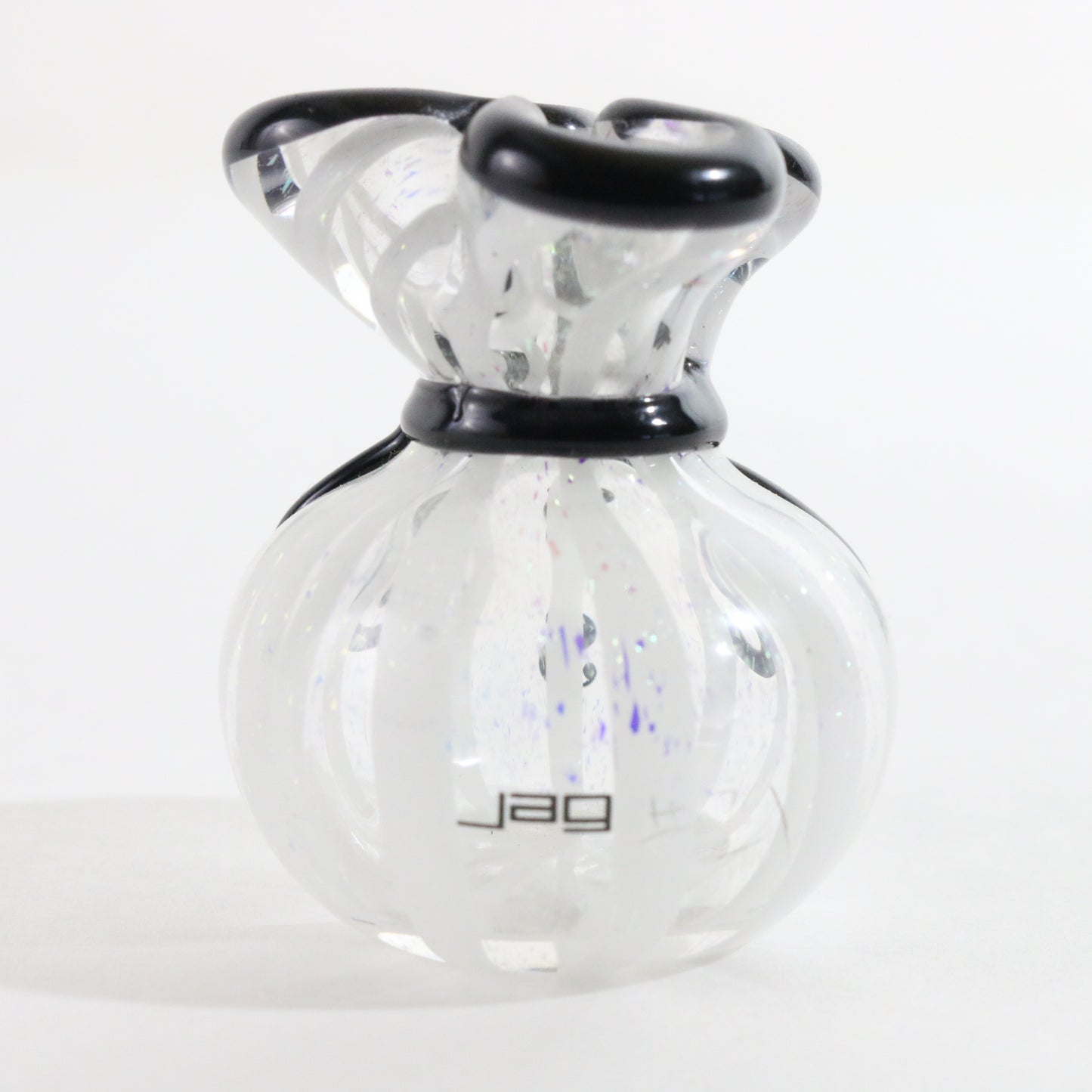 JAG Just Another Gallery Glass Money Bag White Black & Clear Frosted #21 1.75"