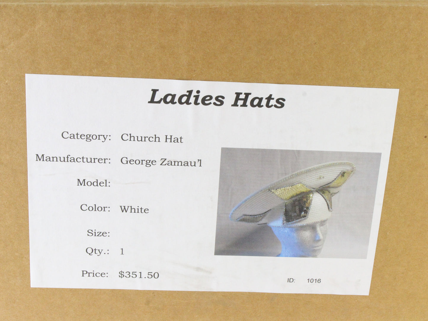 George Zamaul Couture Ladies Fancy Couture White Straw Hat W/ Sequins 7 56cm