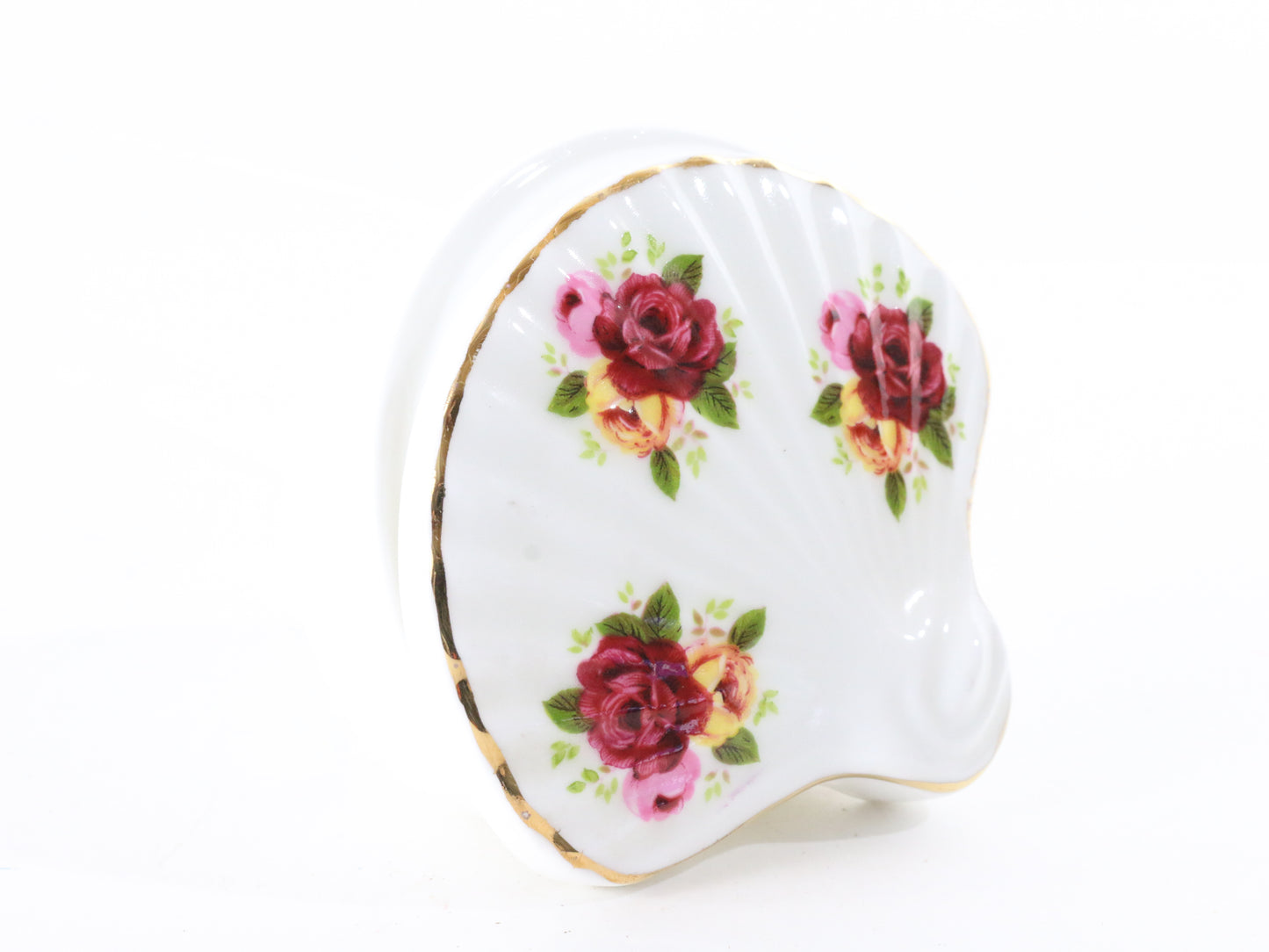 Fan W/ Flowers Crown Fine Bone China Porcelain Trinket Box England