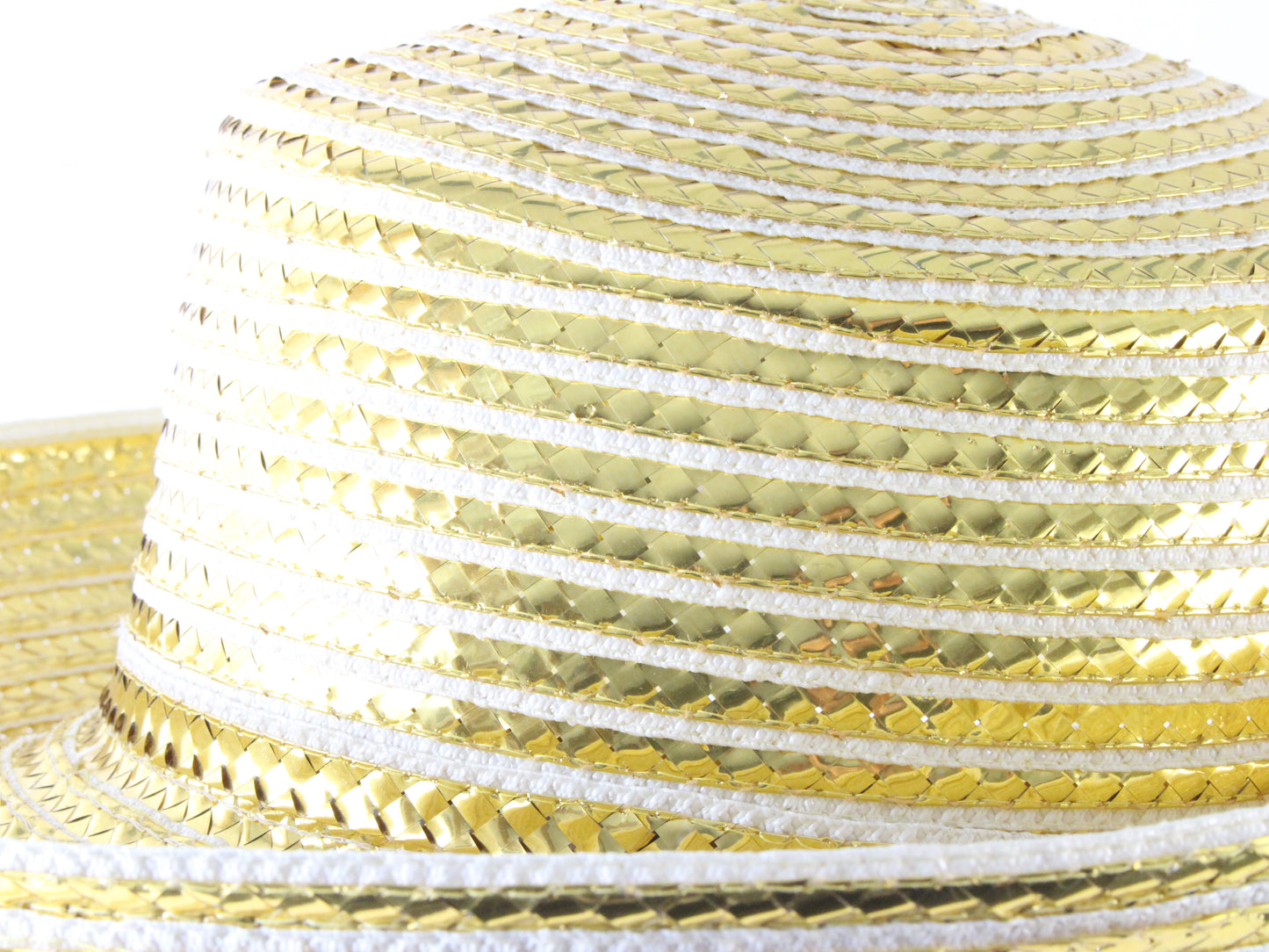 George Zamaul Couture Ladies Gold and White Pattern Hat 7 1/8 57cm