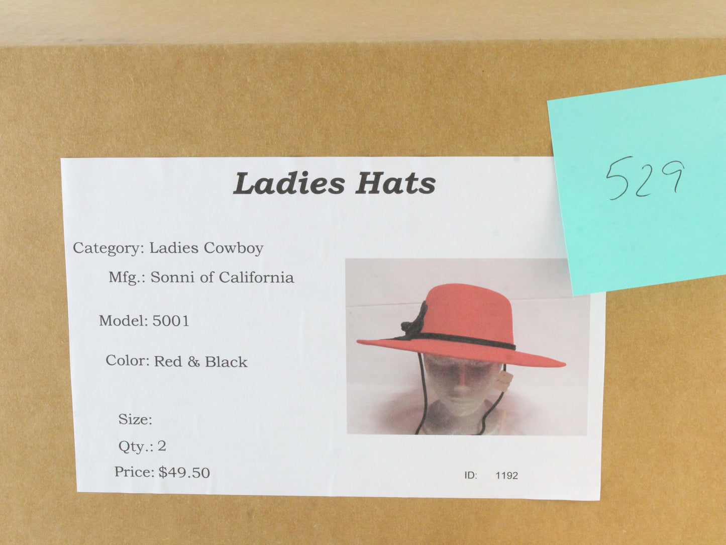 Sonni of California Ladies Red and Black Wool Felt Cowboy Hat W/ 7 56cm