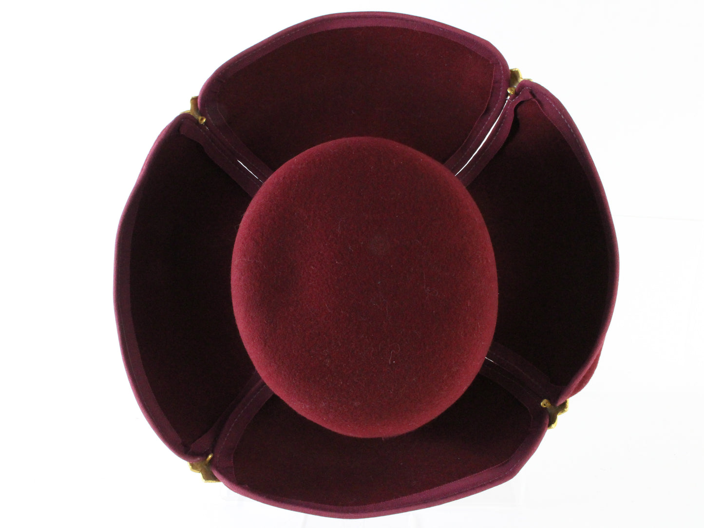 Don Anderson Ladies Elegant Wine Red Wool Felt Hat W/ Gold Details 6 7/8 55cm