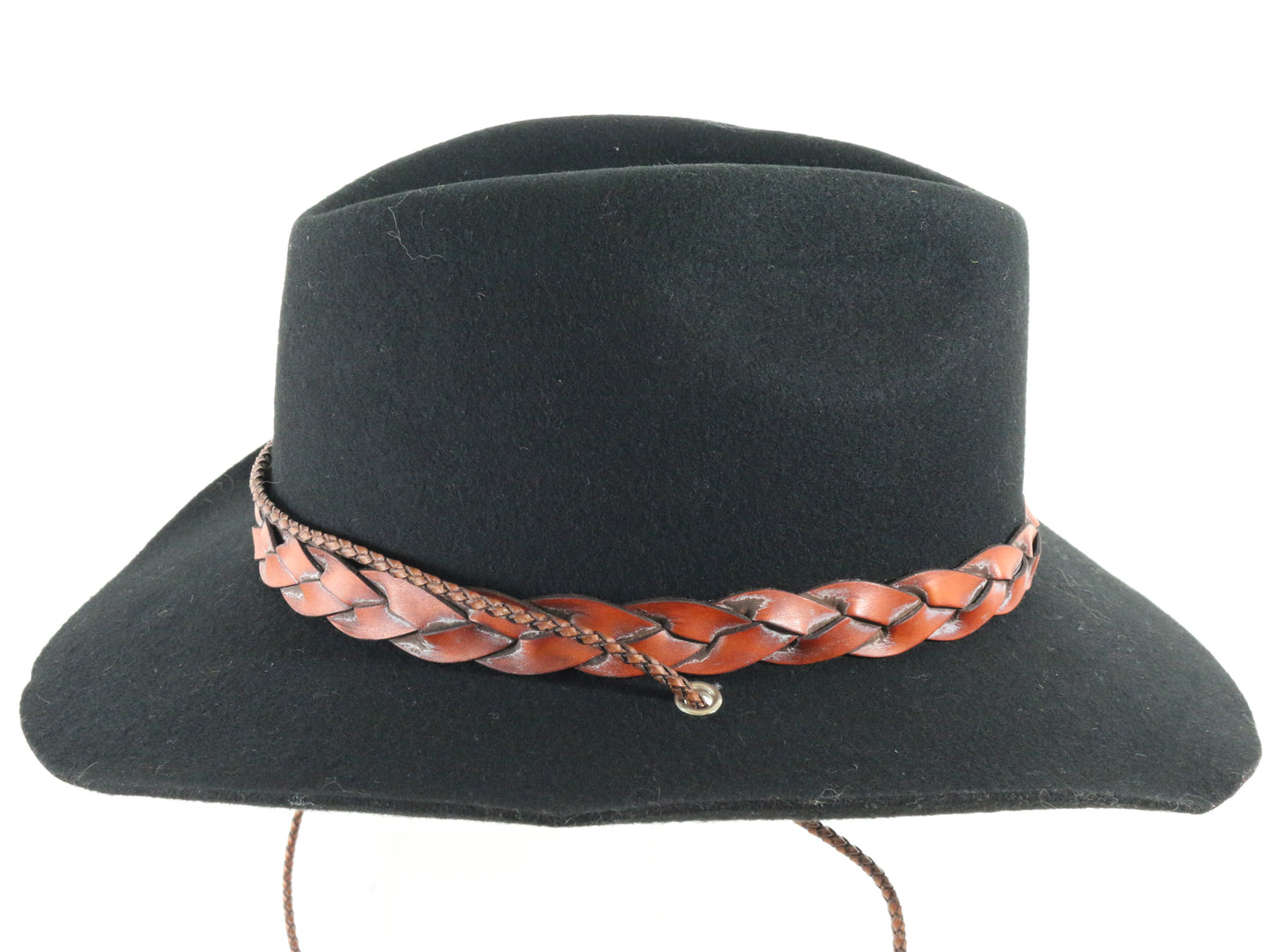 Fiesta Mens Classic Black Felt Western Style Hat W/ Brown Braided Band Xl