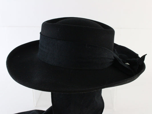 Fiesta Santa Barbara Ladies Black Soft Wool Felt Hat w/ Veil 6 3/4 54cm