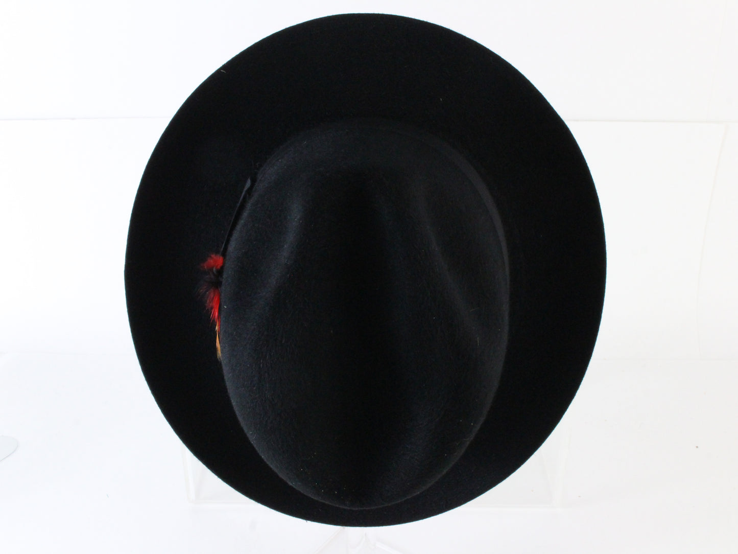 Royal Biltmore Mens Classic Black Felt Fedora W/ Feather 6 5/8 53cm