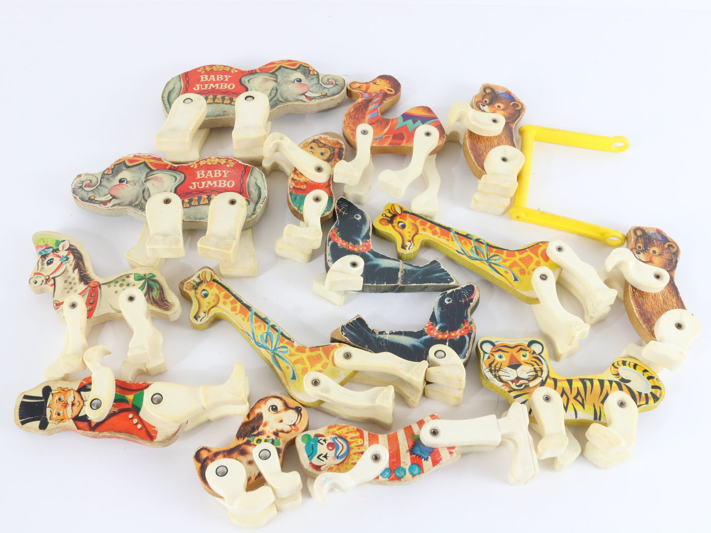 Vintage Fisher Price Circus Wooden Wagon Animals & Misc Pieces 15"