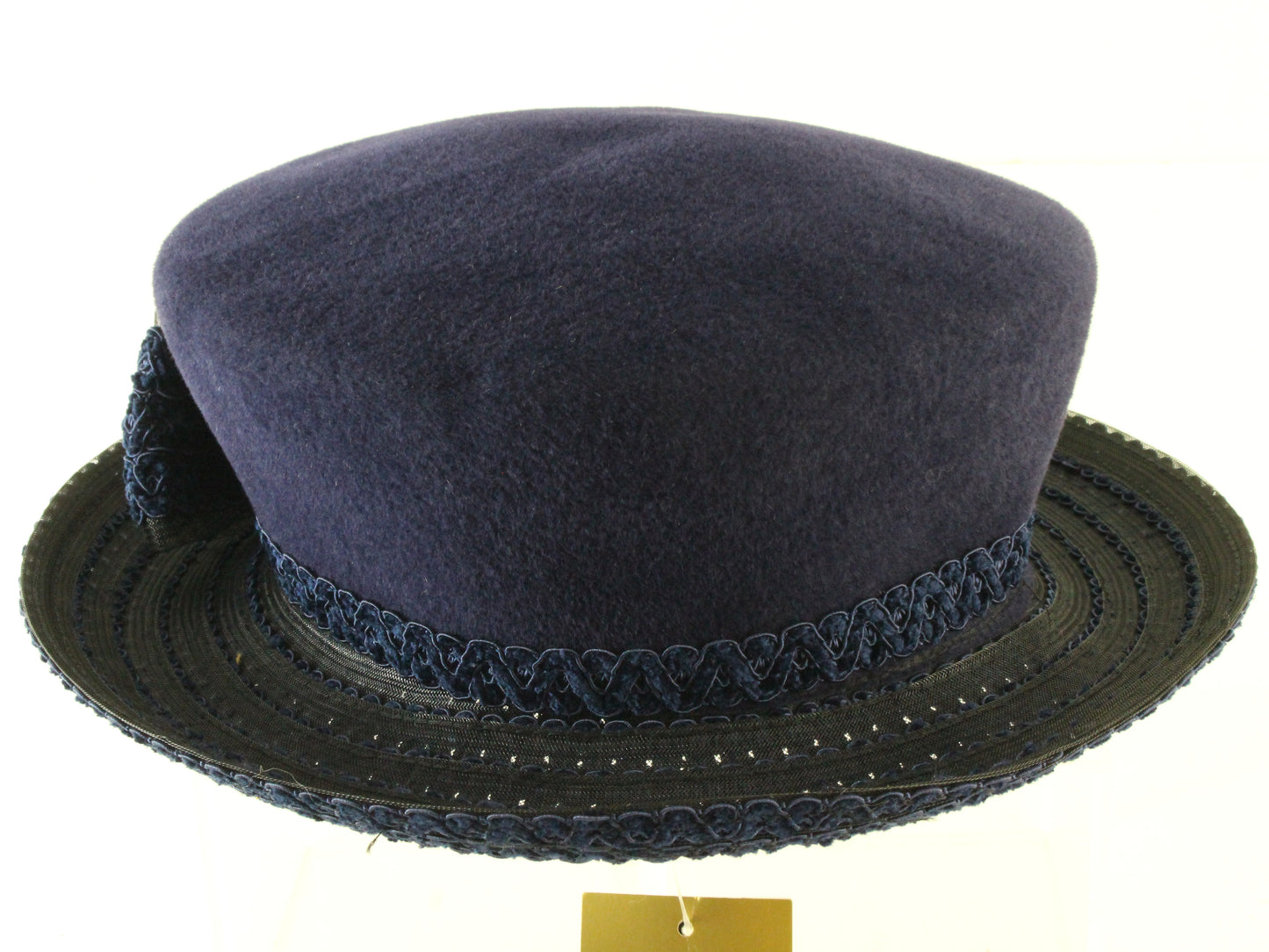 Premier New York Finesse Creations Ladies Navy Blue Felt Hat W/ Bow 7 56cm