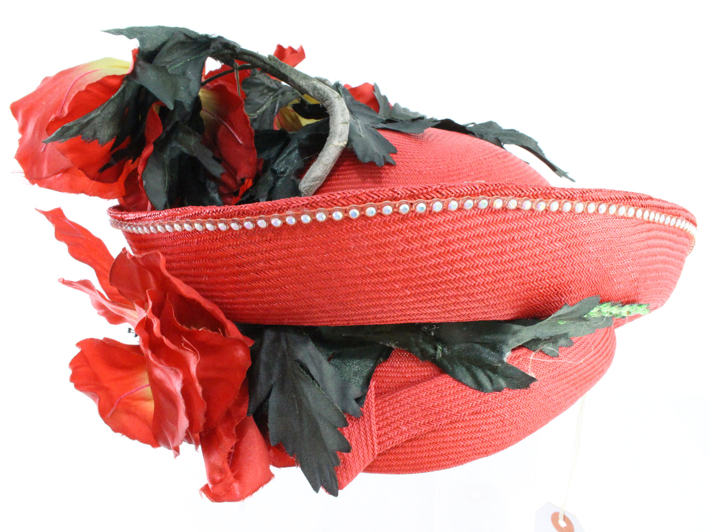 Jack Mcconnell New York Ladies Boutique Red Straw Like Hat W/ Flowers 7 1/8 57cm