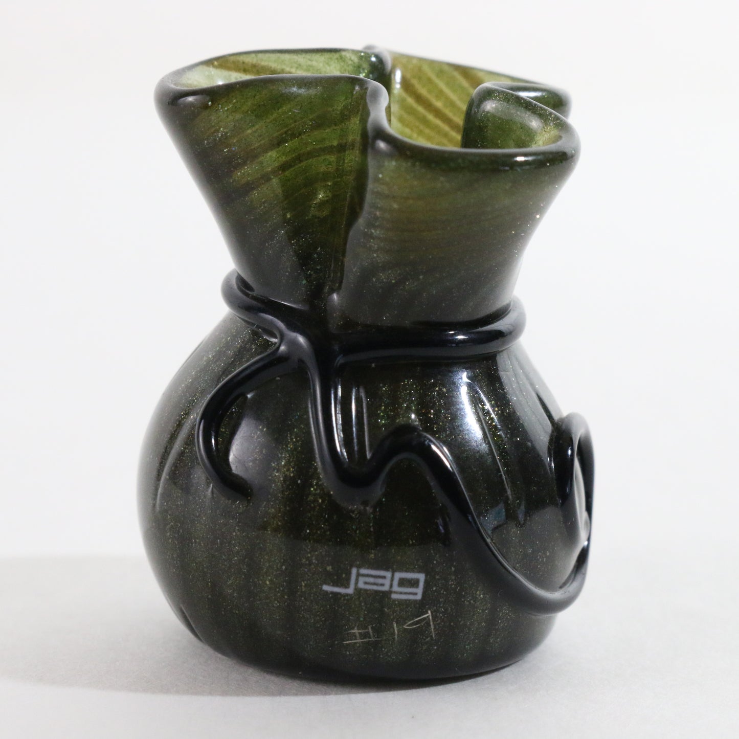 JAG Just Another Gallery Glass Money Bag Green & Black #19 1.75"