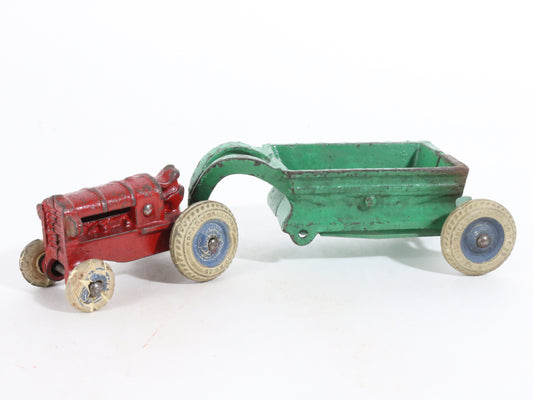 Vintage Allis Chalmers Tractor & Dump Trailer Balloon Wheels Arcade Cast Iron