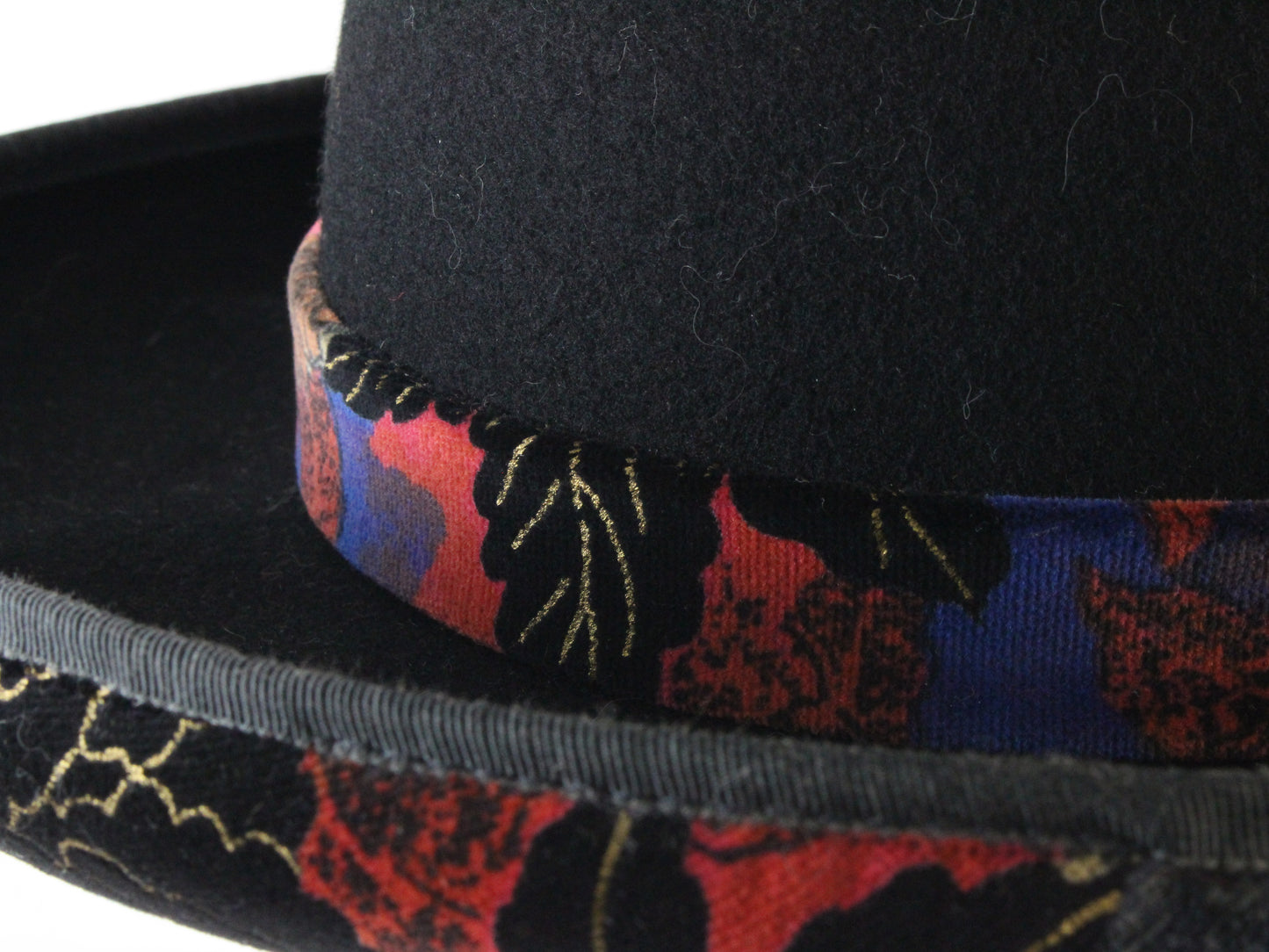 Adolfo II Ladies Elegant Black Wool Felt Hat W/ Floral Pattern 7 56cm