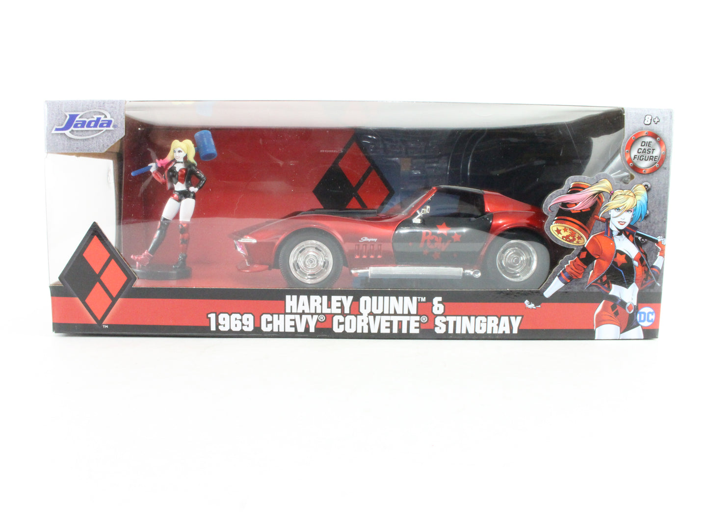 Harley Quinn Figure w/ 1969 Chevy Corvette Stingray Jada 1:24 Scale Model 31196