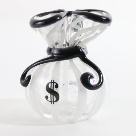 JAG Just Another Gallery Glass Money Bag White Black & Clear Frosted #21 1.75"