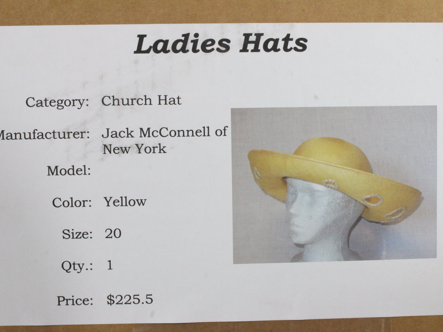 Jack Mcconnell New York Yellow Ladies Spring Boutique Sun Hat 7 1/4 58cm