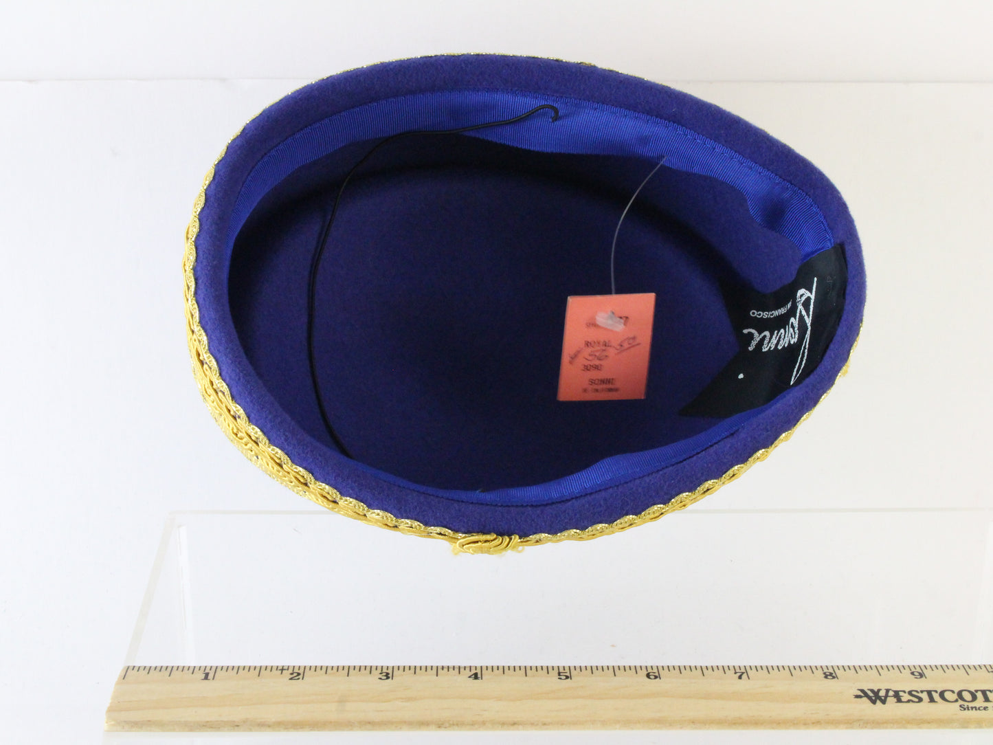 Sonni of California Ladies Boutique Royal Blue Felt Hat W/ Gold Cord 6 7/8 55cm