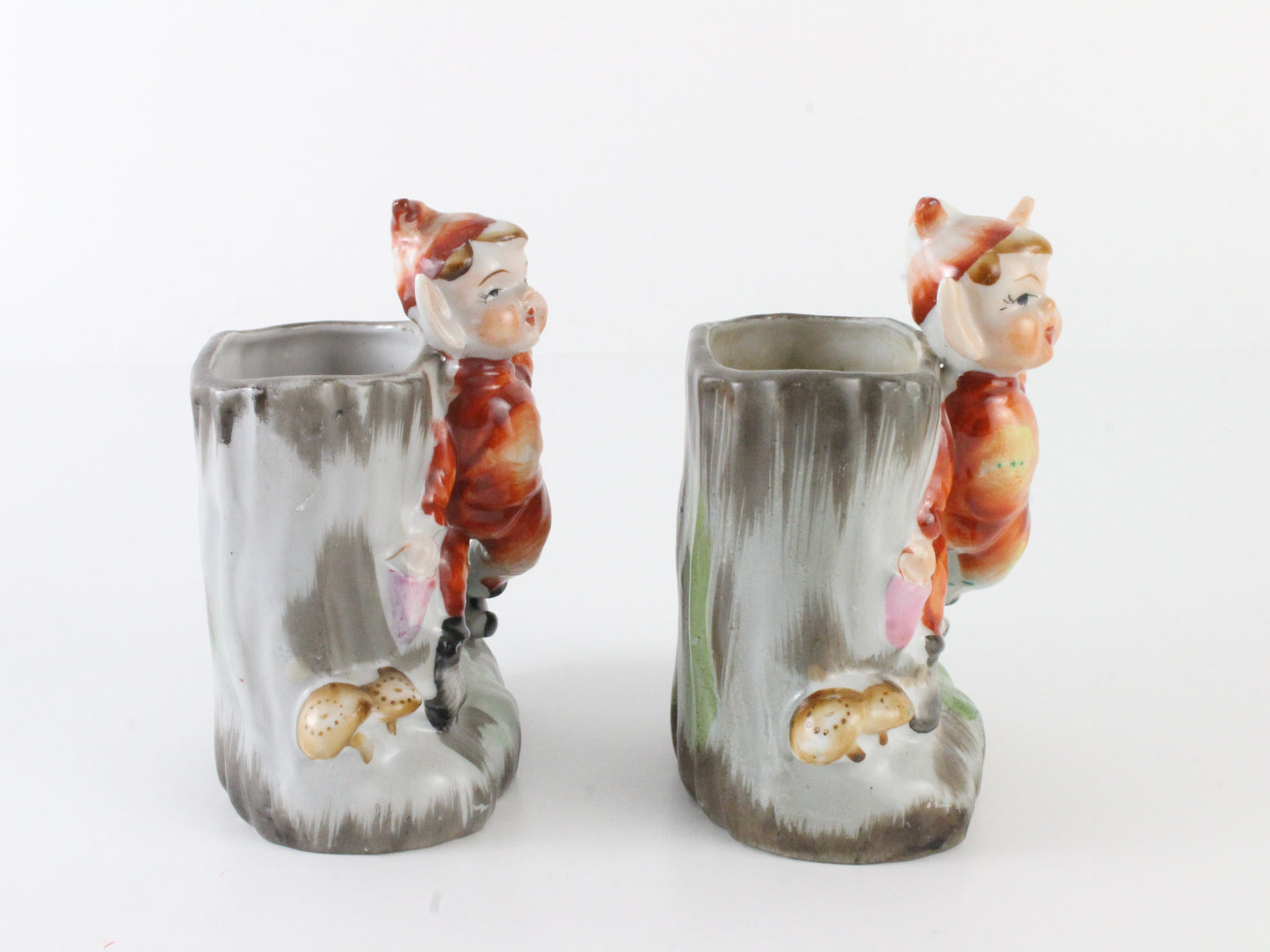 Vintage Red Pixie Elf Ceramic Planter Lot Of 2 Occupied Japan 4.5 In