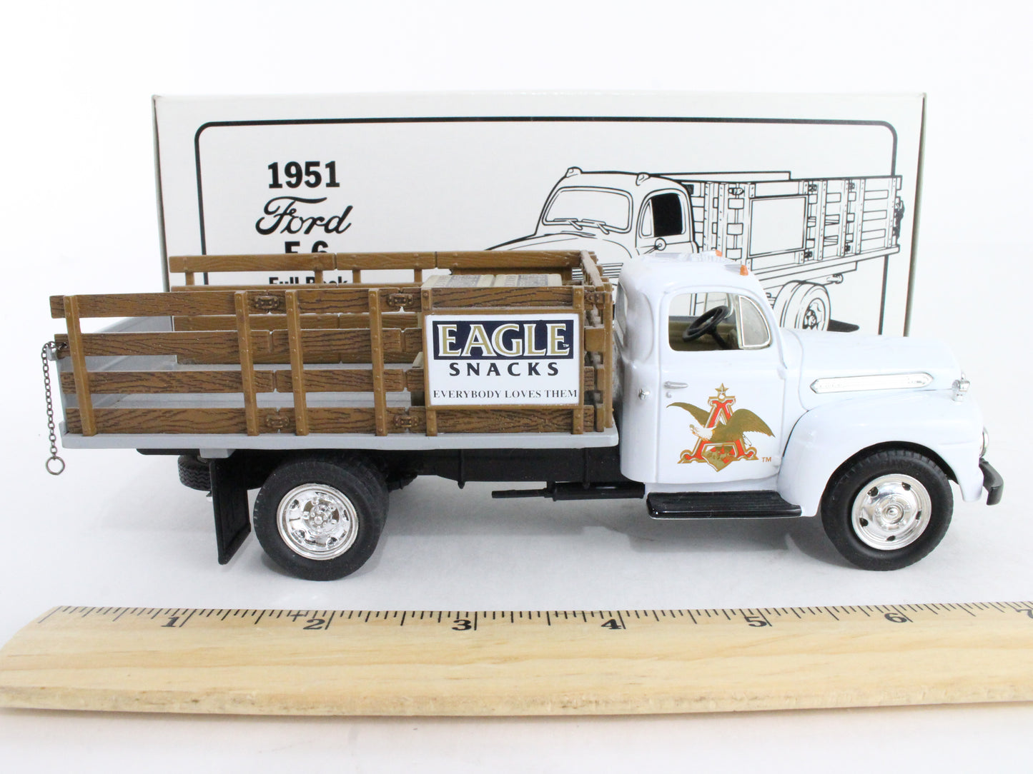 1951 Ford F-6 Full Rack Stake Truck Eagle Snacks First Gear 1:34 Model 19-1191