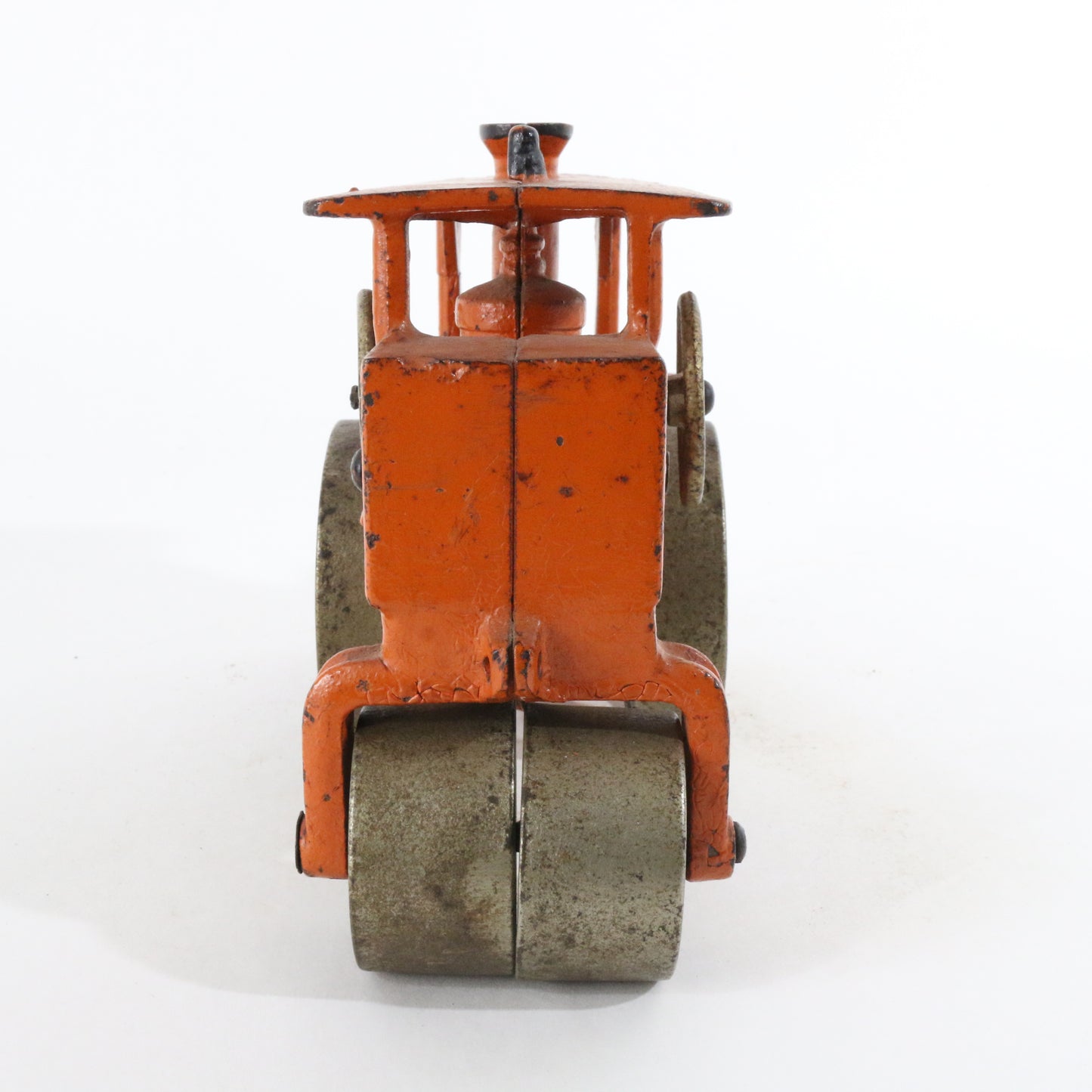 Antique Hubley Orange Huber Cast Iron Road Roller w/ Chain 7.75"