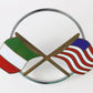 Italian And American Flags Crossed Automobile Badge Ferrari, ALFA? 4.5"